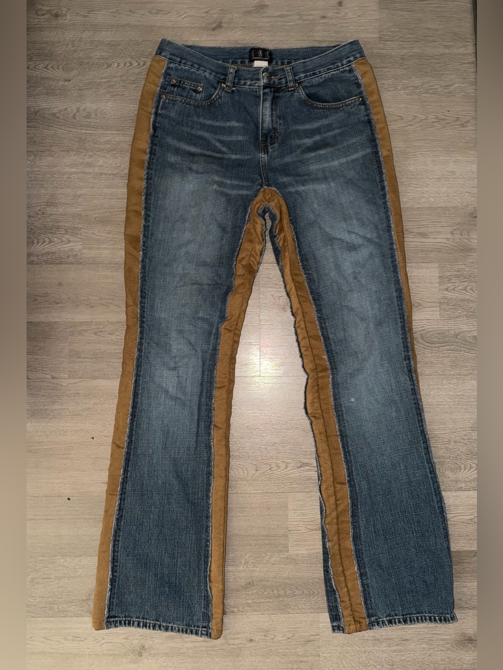 INC International Concepts Blue Denim Jeans with Brown Side Panels